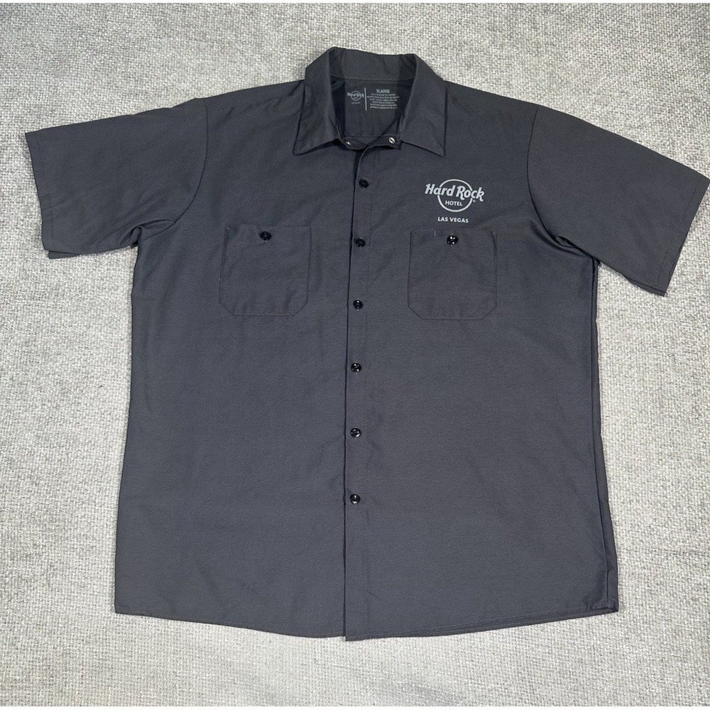 Hard Rock Hotel Las‎ Vegas Shirt Mens XL Gray Mechanic Button Up Shirt Sleeve